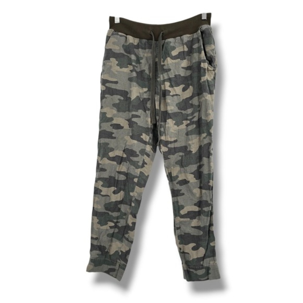 Lucky Brand Womens Camo Linen Blend Jogger Pants Green Brown Drawstring Small